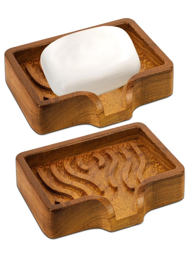 DEBETOOL 2Pack Wood Soap Dish - Natural Wooden Bar Soap Holder with Drain Spout Fast Drying for Shower & Kitchen Sink, Bathroom Sponge Holder with Tray（Waterproof） - Image 1