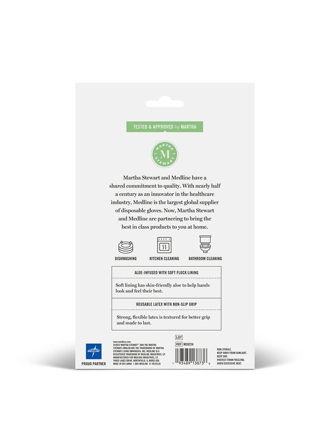 Martha stewart - Medline Aloe-Infused Cleaning Gloves |Reusable Latex Gloves for Household Cleaning | Flocklined Cleaning Gloves | Slip-Resistant Dishwashing Gloves |S/M, Green, 1 Pair (Pack of 3) - Image 1