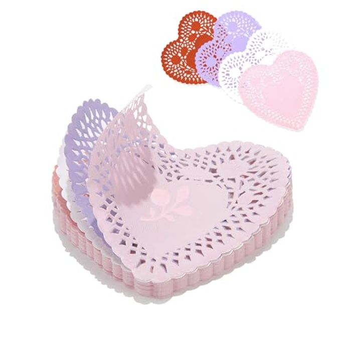 NESTRE Heart Shaped Paper Doilies Heart Doilies Lace Paper,100 Pcs Paper Doilies for Crafts Decorations,Red Pink White Purple (4inch) - Image 4