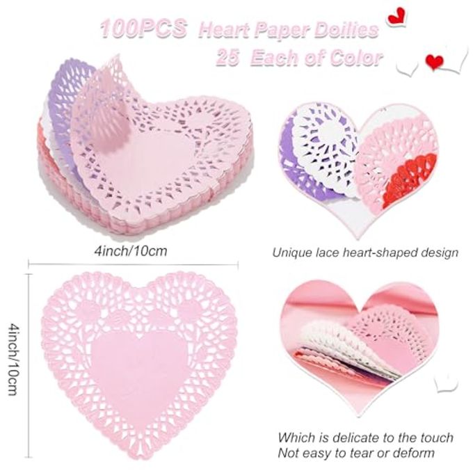 NESTRE Heart Shaped Paper Doilies Heart Doilies Lace Paper,100 Pcs Paper Doilies for Crafts Decorations,Red Pink White Purple (4inch) - Image 5