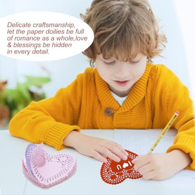 NESTRE Heart Shaped Paper Doilies Heart Doilies Lace Paper,100 Pcs Paper Doilies for Crafts Decorations,Red Pink White Purple (4inch) - Image 3