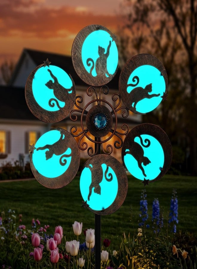 VUFOZ Wind Spinners Outdoor for Yard & Garden - 10x54 Metal Wind Spinner with Reflective Acrylic Gem, Single Layer Yard Spinner, Outdoor Decorations with Soft Nighttime Light for Lawn & Patio - Image 1