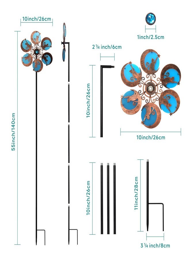 VUFOZ Wind Spinners Outdoor for Yard & Garden - 10x54 Metal Wind Spinner with Reflective Acrylic Gem, Single Layer Yard Spinner, Outdoor Decorations with Soft Nighttime Light for Lawn & Patio - Image 3