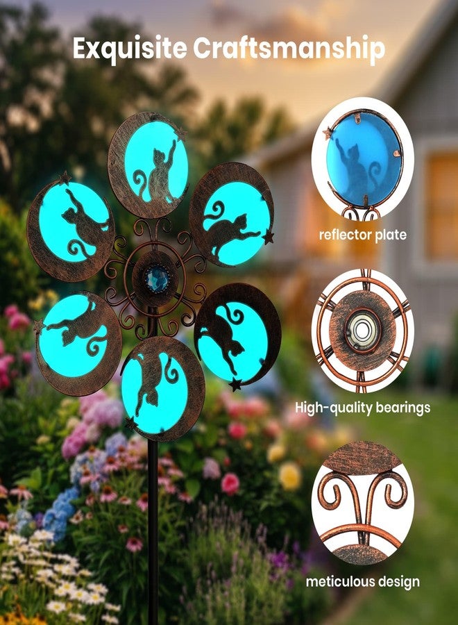 VUFOZ Wind Spinners Outdoor for Yard & Garden - 10x54 Metal Wind Spinner with Reflective Acrylic Gem, Single Layer Yard Spinner, Outdoor Decorations with Soft Nighttime Light for Lawn & Patio - Image 4