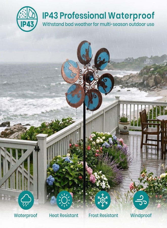 VUFOZ Wind Spinners Outdoor for Yard & Garden - 10x54 Metal Wind Spinner with Reflective Acrylic Gem, Single Layer Yard Spinner, Outdoor Decorations with Soft Nighttime Light for Lawn & Patio - Image 5
