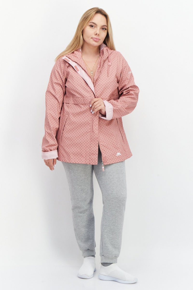 Trespass جاكيت مطر مزخرف بغطاء رأس وأكمام طويلة للنساء، وردي غامق - Image 4