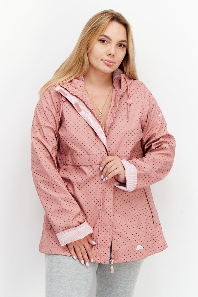 Trespass جاكيت مطر مزخرف بغطاء رأس وأكمام طويلة للنساء، وردي غامق - Image 1