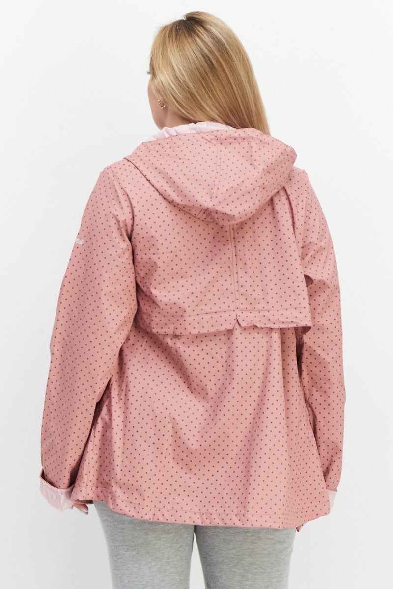 Trespass جاكيت مطر مزخرف بغطاء رأس وأكمام طويلة للنساء، وردي غامق - Image 3