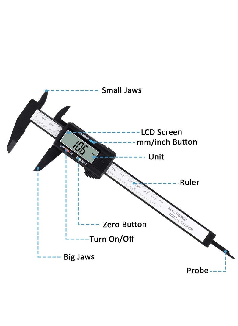 Adoric - Digital Calip Adoric 0-6" calipers measuring tool electronic micrometer caliper with large LCD screen auto off feature inch and millimeter conversion - Image 1