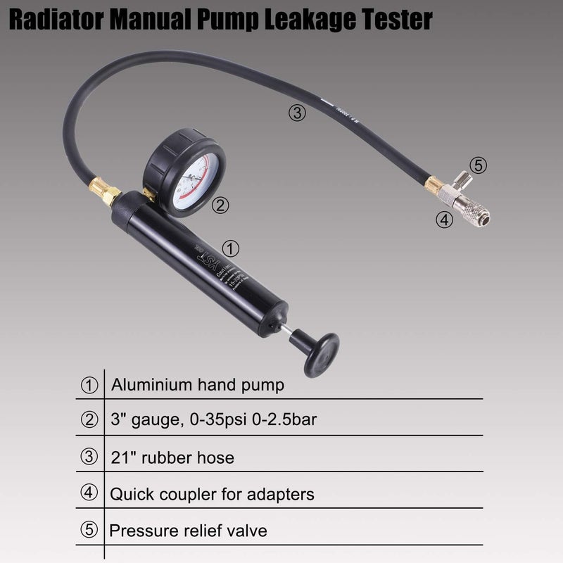 YSTOOL Radiator Pressure Tester Coolant Vacuum Refill Kit 33PCS Automotive Cooling System Leak Test Pneumatic Water Tank Purge Fill Tool Set with Gauge Adapter Cap Universal for Auto Car Airlift - Image 4
