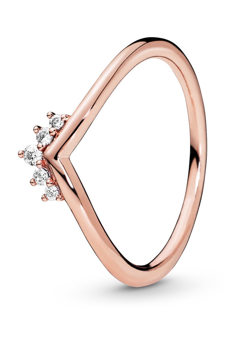 PANDORA Tiara Wishbone 14K Rose Gold-Plated Ring with Clear Cubic Zirconia - Image 1