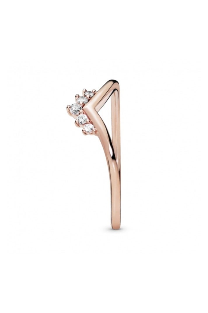 PANDORA Tiara Wishbone 14K Rose Gold-Plated Ring with Clear Cubic Zirconia - Image 2