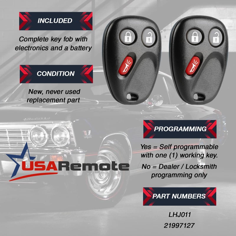 USARemote Key Fob Keyless Entry Remote fits 2003-2006 Chevy Tahoe Suburban Silverado Avalanche Equinox SSR/GMC Sierra Yukon/Cadillac Escalade/Hummer H2 / Pontiac Torrent/Saturn Vue (LHJ011), Set of 2 - Image 3