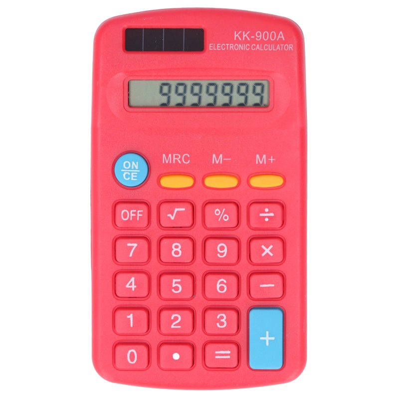 آلة حاسبة جيب حمراء بثمانية أرقام وشاشة LCD واضحة تعمل بالطاقة الشمسية والبطارية - حجم محمول ومناسبة للمدرسة والمكتب والمنزل والأعمال - Image 1