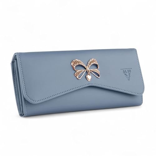 ALSU Women's Hand Wallet Purse Clutch | Phone Pocket| 4 Card Slots| Coin Pockets| Smooth Material (Light Blue) - Image 1
