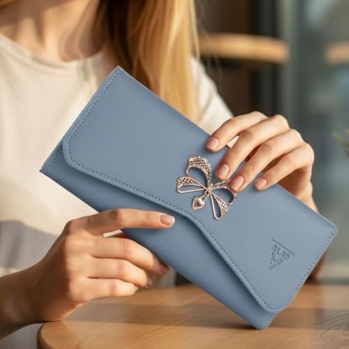 ALSU Women's Hand Wallet Purse Clutch | Phone Pocket| 4 Card Slots| Coin Pockets| Smooth Material (Light Blue) - Image 2