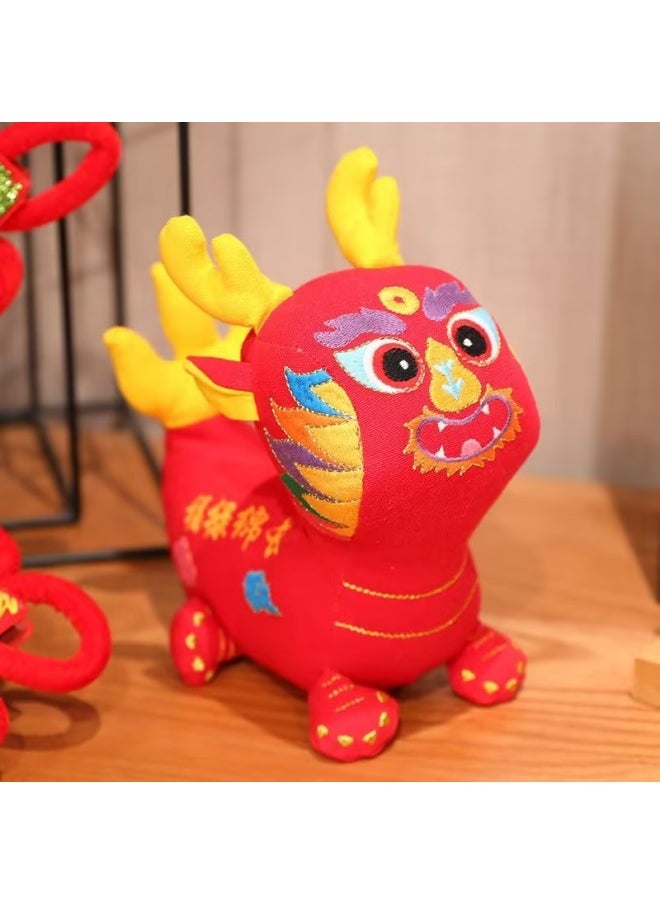 Lucky Dragon Year Plush Toy Doll Zodiac Series Company Event Gift Stock Available Soft PP Cotton Filled Animal Figurine-Color:National Tide Wufu Dragon-Red ·-Height:20cm  - Image 1