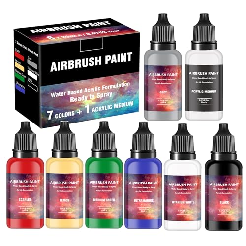 EKOHERR Airbrush Paint - 7 Colors Airbrush Paint Set with 1 Tinner, Plastic & Wood Acrylic Air brush Paint Kit Ready to Spray, Water-Based for Artists Beginners Hobbyist, 0.67 Fl Oz/20ml - Image 1