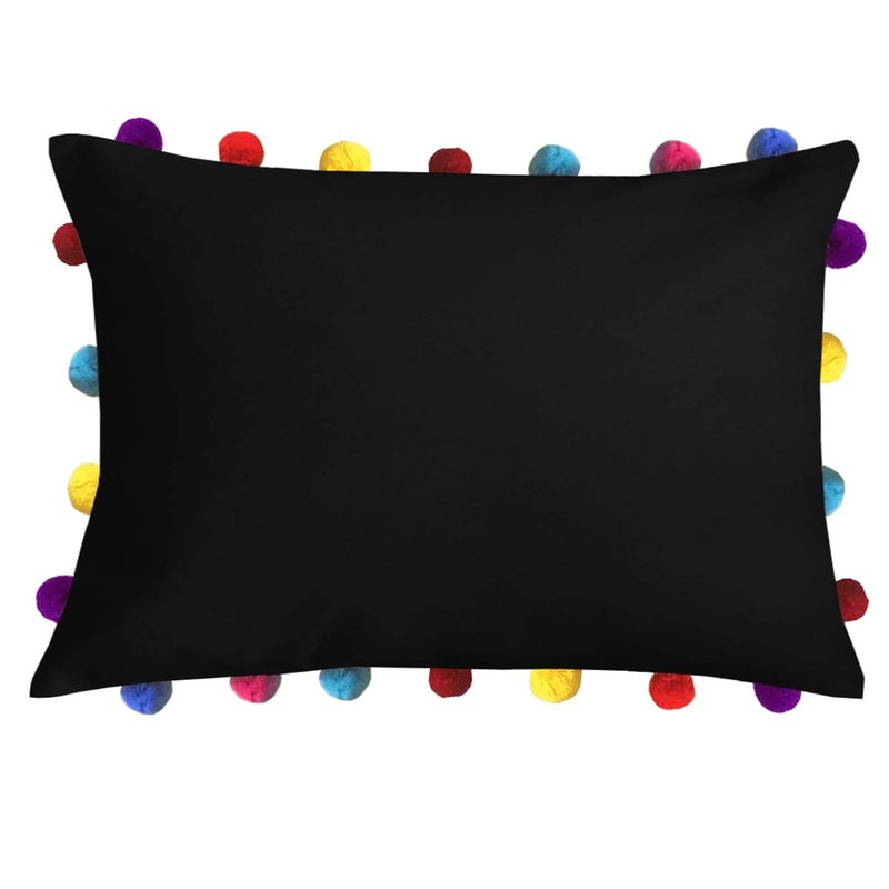 Lushomes Cushion Cover 14x20 Boho Cushion Covers Sofa Pillow Cover Cushion Covers with Tassels Cushion Cover with pom pom 14x20 Inches Set of 3 Black - Image 2