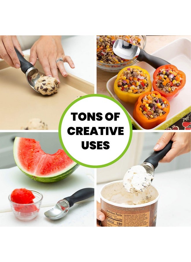 Spring Chef Spring Chef 18/8 Stainless Steel Ice Cream Scoop with Soft Grip Handle - Heavy Duty Ice Cream Scooper for Gelato, Sorbet, Cookie Dough, Melon, Sundae - Dishwasher Safe Kitchen Tool - Black  - Image 2