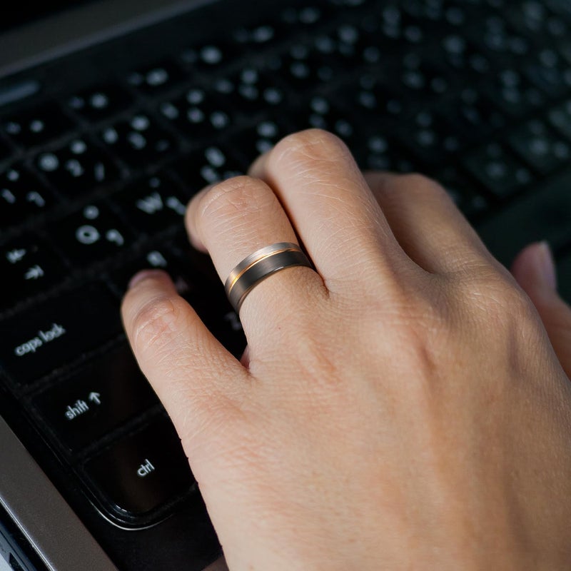 King Will Tungsten Carbide Wedding Band 8mm Rose Gold Line Ring Black and Silver Brushed Comfort Fit9 - Image 4