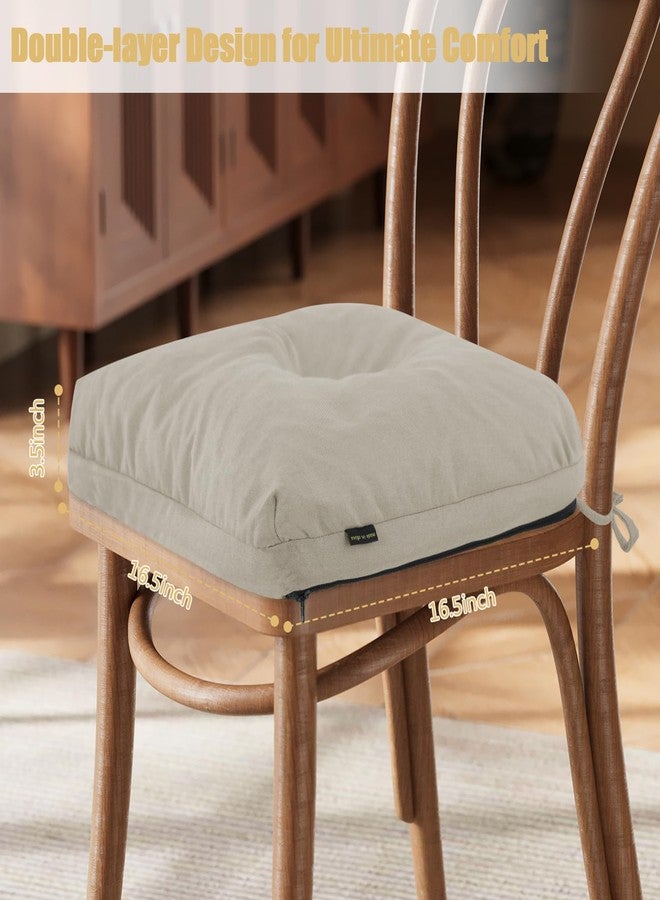 idee-home مجموعة وسائد كراسي الطعام من إيدي هوم، 4 قطع، وسائد كراسي مطبخ منجدة على شكل حرف U مع أربطة وظهر مانع للانزلاق، وسائد مقاعد، 16.5 × 16.5 بوصة، بيج - Image 2