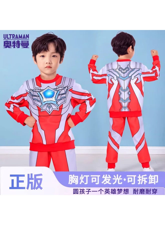 Ultraman Boys' ega Fleece Hoodie Set With Glowing Chest Light Gift, 130cm
