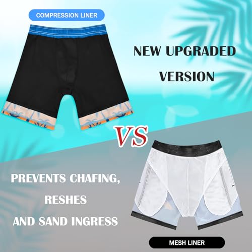 OlyPegic Boys Swim Trunks Size 10-12, Boy Swim Shorts Boy Bathing Suit Swimsuit Kids Swimwear Board Shorts with Boxer Brief Liner Compression Toddler Beach Running Swim Trunks (Coconut Tree) - Image 3
