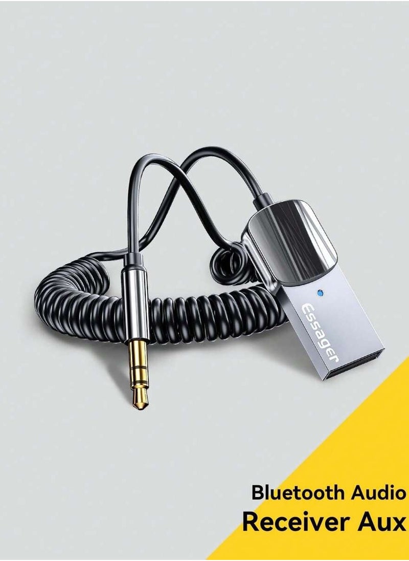 ESSAGER - Bluetooth Adapter for Car【Upgraded Bluetooth 5.0】Car Bluetooth Receiver USB & 3.5mm Aux Bluetooth Car with Built-in Microphone Bluetooth Aux Adapter for Hands Free Calls, Car Music and Speaker - Image 1