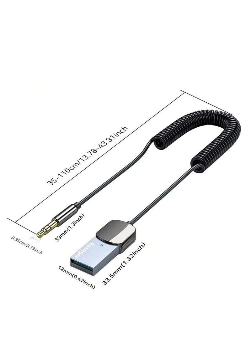 ESSAGER - Bluetooth Adapter for Car【Upgraded Bluetooth 5.0】Car Bluetooth Receiver USB & 3.5mm Aux Bluetooth Car with Built-in Microphone Bluetooth Aux Adapter for Hands Free Calls, Car Music and Speaker - Image 1
