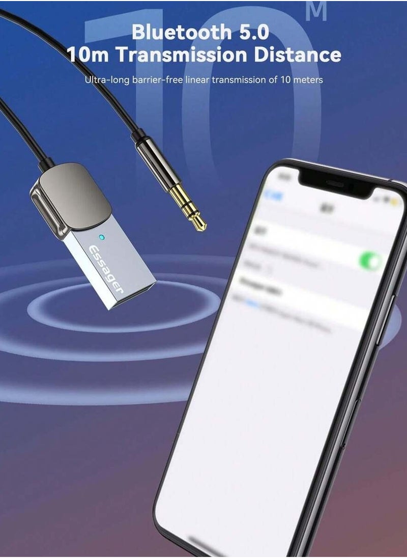 ESSAGER - Bluetooth Adapter for Car【Upgraded Bluetooth 5.0】Car Bluetooth Receiver USB & 3.5mm Aux Bluetooth Car with Built-in Microphone Bluetooth Aux Adapter for Hands Free Calls, Car Music and Speaker - Image 1