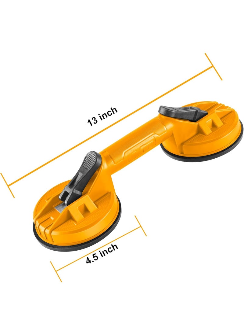 WEHAND Glass Suction Cup with Double Handle – Heavy Duty Two Head Sucker for Lifting Glass, Tile, Metal & More – ABS Handle, 115mm Cup Diameter, 50KG Max Pull  - Image 2