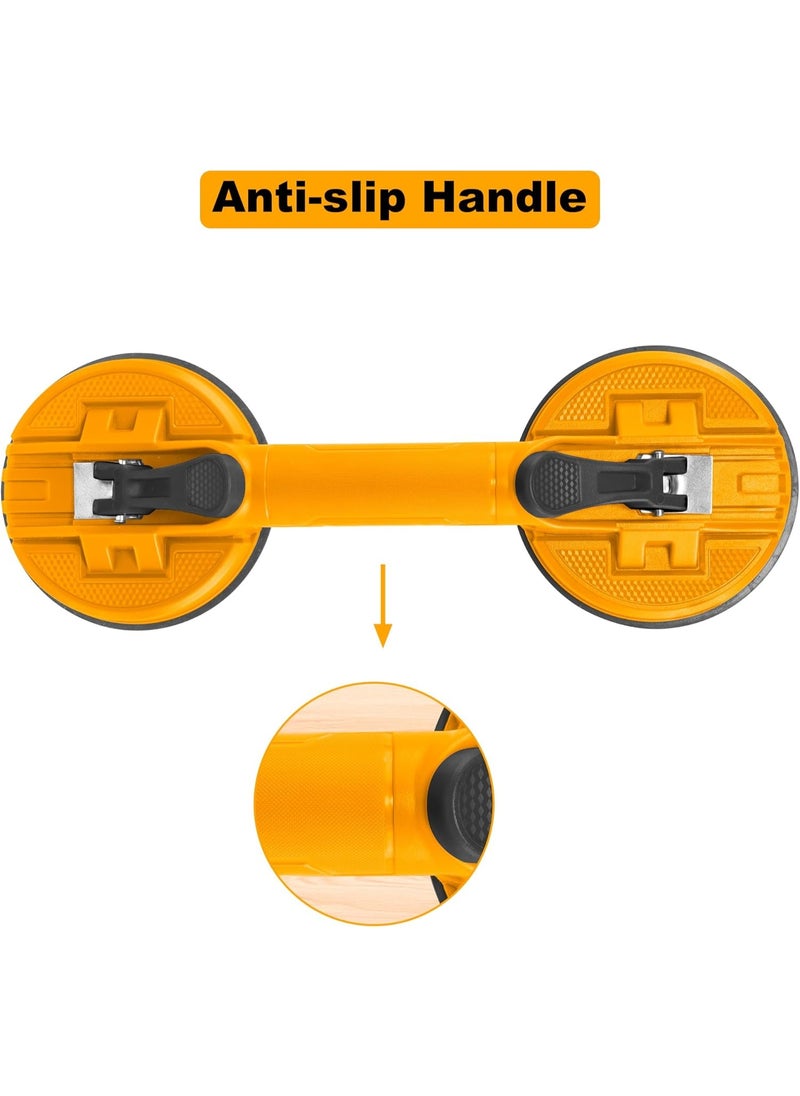 WEHAND Glass Suction Cup with Double Handle – Heavy Duty Two Head Sucker for Lifting Glass, Tile, Metal & More – ABS Handle, 115mm Cup Diameter, 50KG Max Pull  - Image 3
