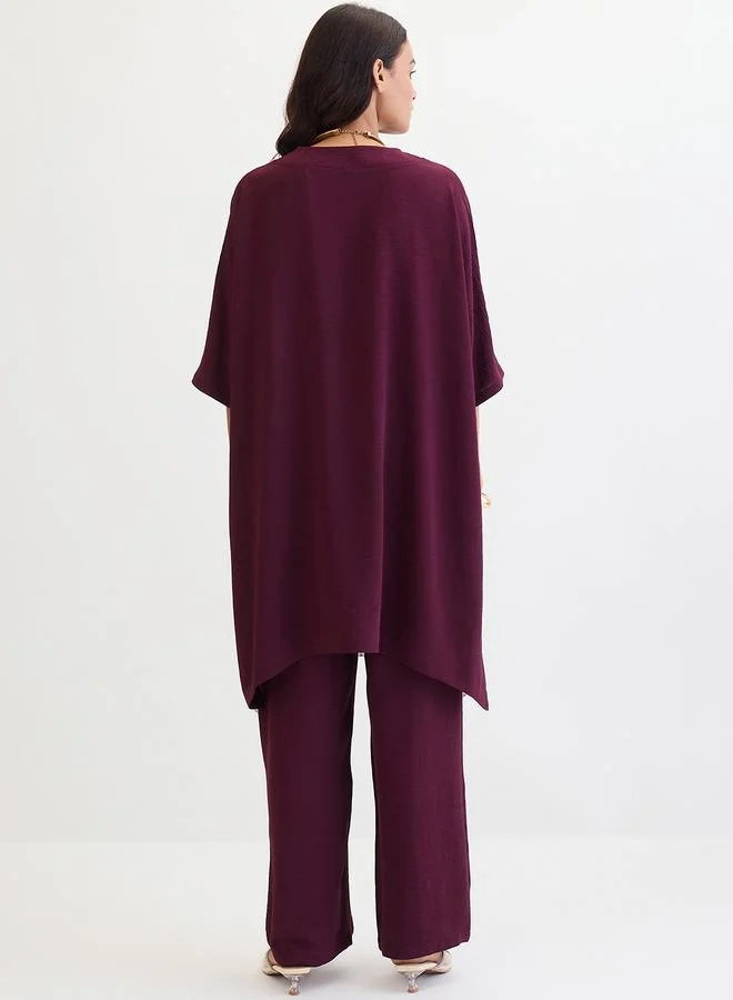 Femmella  Purple Asymmetric Hem Top and Trousers Co-Ords for Women | Best Price UAE