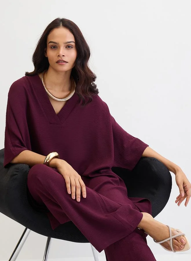 Femmella Purple Asymmetric Hem Top and Trousers Co-Ords