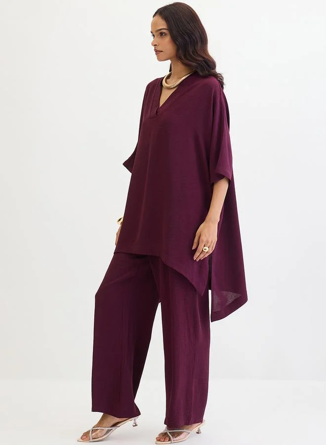 Femmella  Purple Asymmetric Hem Top and Trousers Co-Ords for Women | Best Price UAE