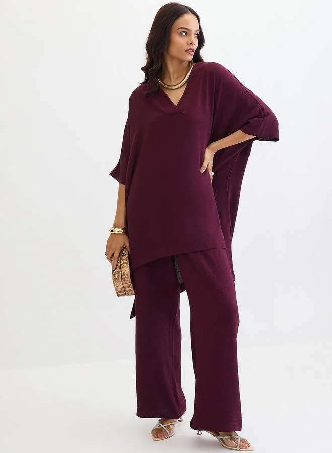 Femmella  Purple Asymmetric Hem Top and Trousers Co-Ords for Women | Best Price UAE