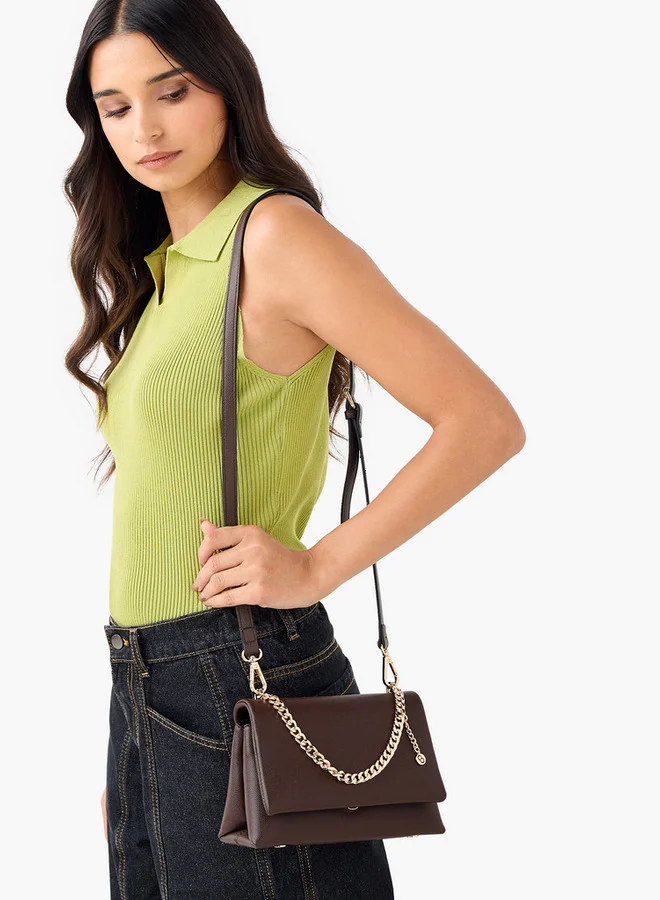 Celeste Solid Crossbody Bag with Adjustable Strap and Chain Detail