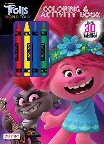 Trolls World Tour 48-Page Coloring and Activity Book with 4 Crayons, 47360 Bendon - Image 1