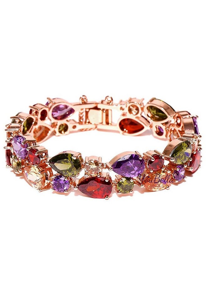YouBella Jewellery Set Multi-Color AAA Swiss Zircon Rose Gold Crystal Necklace Pendant Ring Bracelet Bangle and Earrings Jewellery Combo for Girls and Women (Bracelet) - Image 1