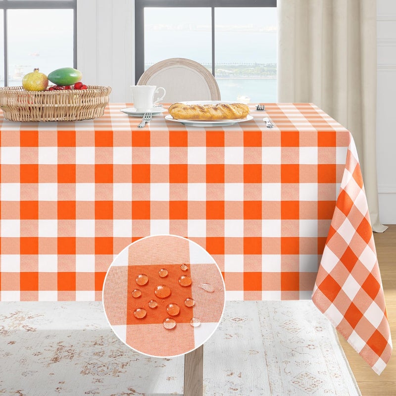 Softalker Halloween Gingham Checkered Square Tablecloth - Waterproof Buffalo Plaid Table Cloth Stain Resistant Washable Table Cover for Picnic/Camping/Outdoor - Orange and White  54 x 54 Inch - Image 1