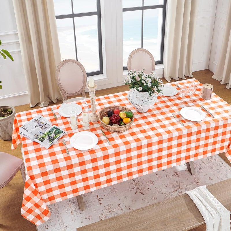 Softalker Halloween Gingham Checkered Square Tablecloth - Waterproof Buffalo Plaid Table Cloth Stain Resistant Washable Table Cover for Picnic/Camping/Outdoor - Orange and White  54 x 54 Inch - Image 2