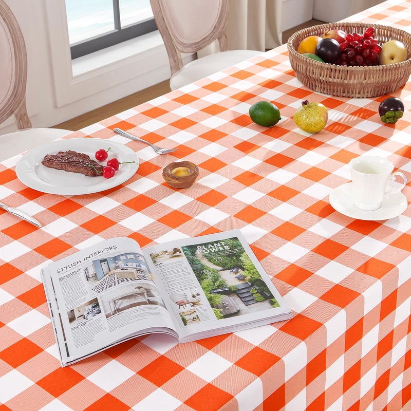 Softalker Halloween Gingham Checkered Square Tablecloth - Waterproof Buffalo Plaid Table Cloth Stain Resistant Washable Table Cover for Picnic/Camping/Outdoor - Orange and White  54 x 54 Inch - Image 3