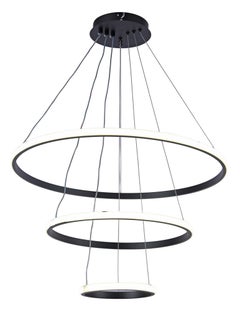 ماركة غير محددة ثريا حلقية LED ثلاثية الحلقات قابلة للتعديل وحديثة وخفيفة الوزن مع مصابيح LED ومصابيح معلّقة حديثة قابلة للتعديل لجزيرة المطبخ أو الردهة أو غرفة المعيشة ذات السقف المرتفع (أسود)  - Image 3