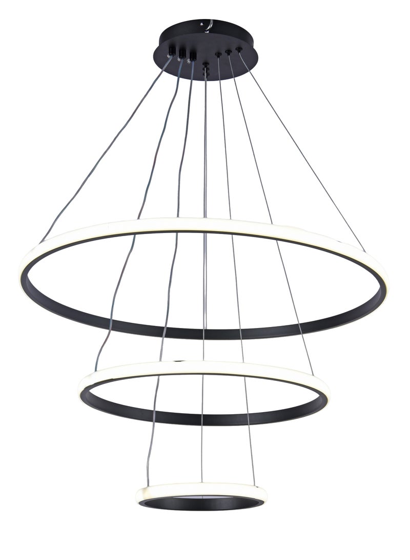 Led Ring Chandelier 3 Ring Dimmable Modern Adjustable Round Chandelier Led Chandelier Modern Pendant Light Adjustable Contemporary Lighter Fixtures for Kitchen Island Foyer High Ceiling Living Room (Black) - Image 3