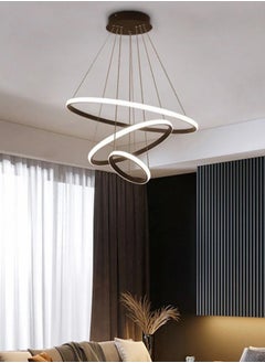ماركة غير محددة ثريا حلقية LED ثلاثية الحلقات قابلة للتعديل وحديثة وخفيفة الوزن مع مصابيح LED ومصابيح معلّقة حديثة قابلة للتعديل لجزيرة المطبخ أو الردهة أو غرفة المعيشة ذات السقف المرتفع (أسود)  - Image 2