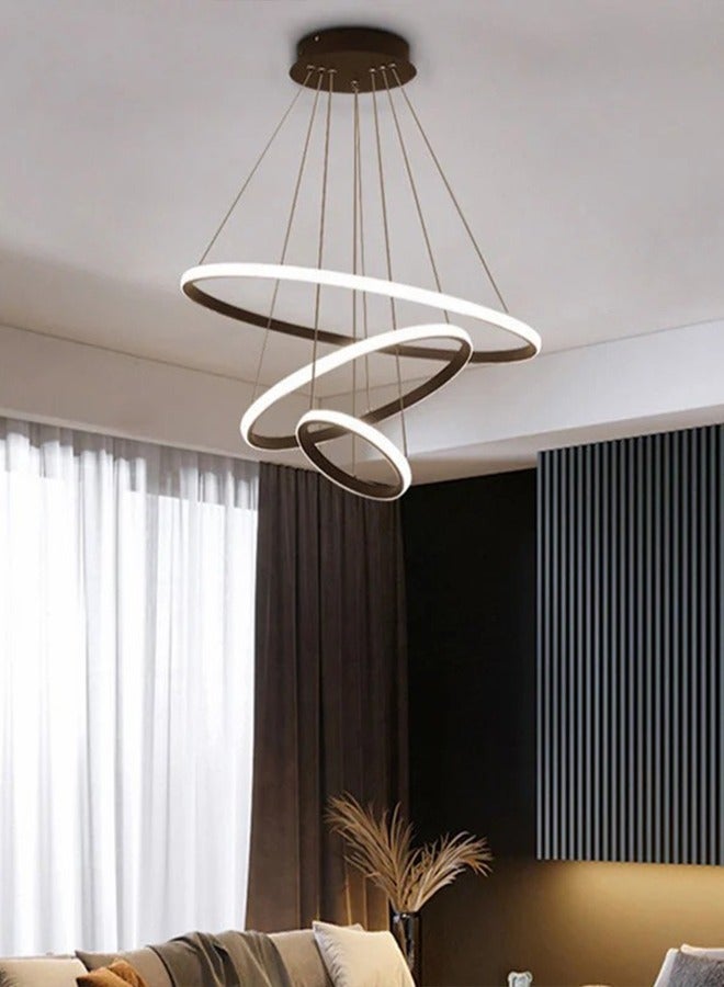 Led Ring Chandelier 3 Ring Dimmable Modern Adjustable Round Chandelier Led Chandelier Modern Pendant Light Adjustable Contemporary Lighter Fixtures for Kitchen Island Foyer High Ceiling Living Room (Black) - Image 2