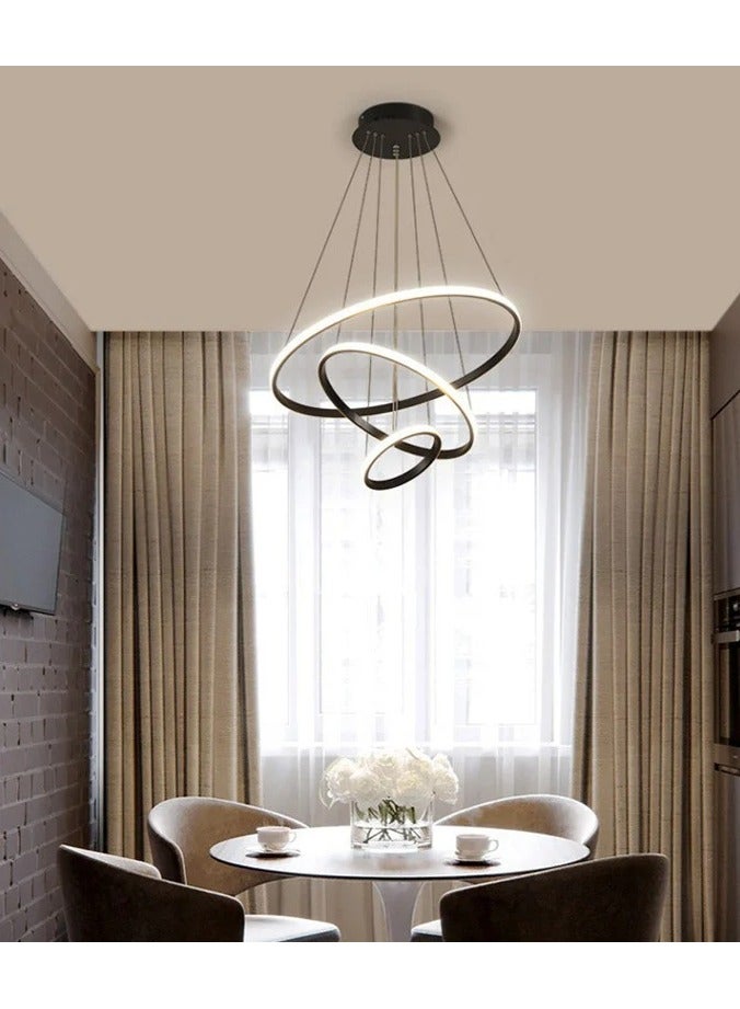 Led Ring Chandelier 3 Ring Dimmable Modern Adjustable Round Chandelier Led Chandelier Modern Pendant Light Adjustable Contemporary Lighter Fixtures for Kitchen Island Foyer High Ceiling Living Room (Black) - Image 5