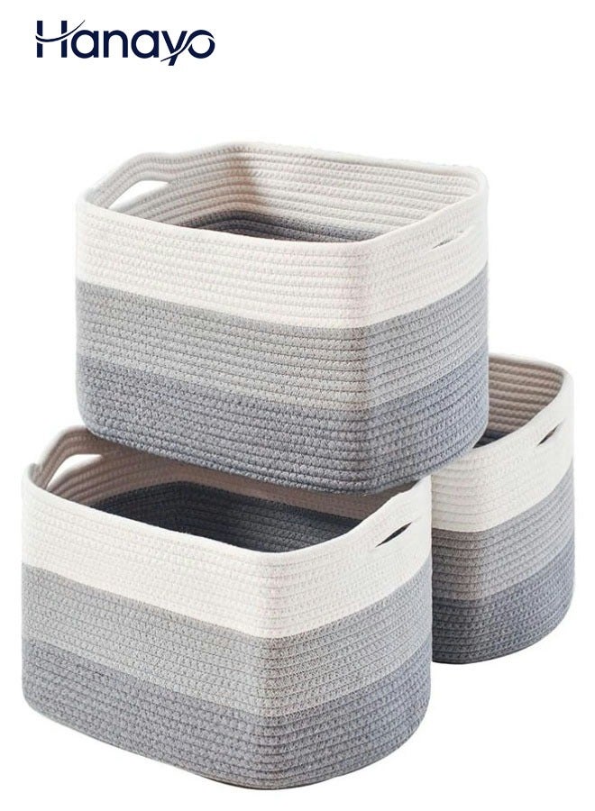 Hanayo 3 Pack Storage Basket for Organizing Woven Baskets Storage Bins & Toy Organizer with Handles Cotton Rope Storage Basket for Books Baby Basket for  Bedroom Living Room (White & Grey) - Image 1