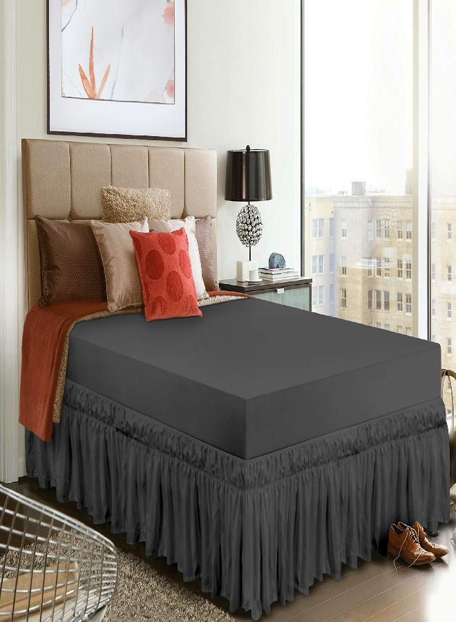 Utopia Bedding Twin Elastic Bed Ruffle - Easy Wrap Around Ruffle - Microfiber Bed Skirt with Adjustable Elastic Belt 16 Inch Tailored Drop - Hotel Quality Bedskirt, Fade Resistant (Twin, Grey) - Image 1